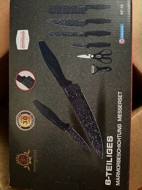 New! 6-Piece Marble Coated Knife Set - Black Speckle